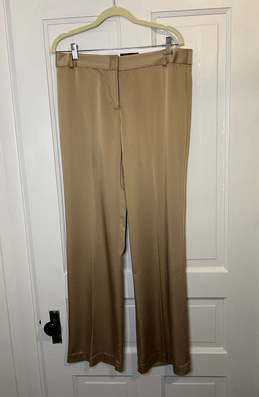 BCBG MaxAzria Satin Antique Gold Pants Bootcut Size 10